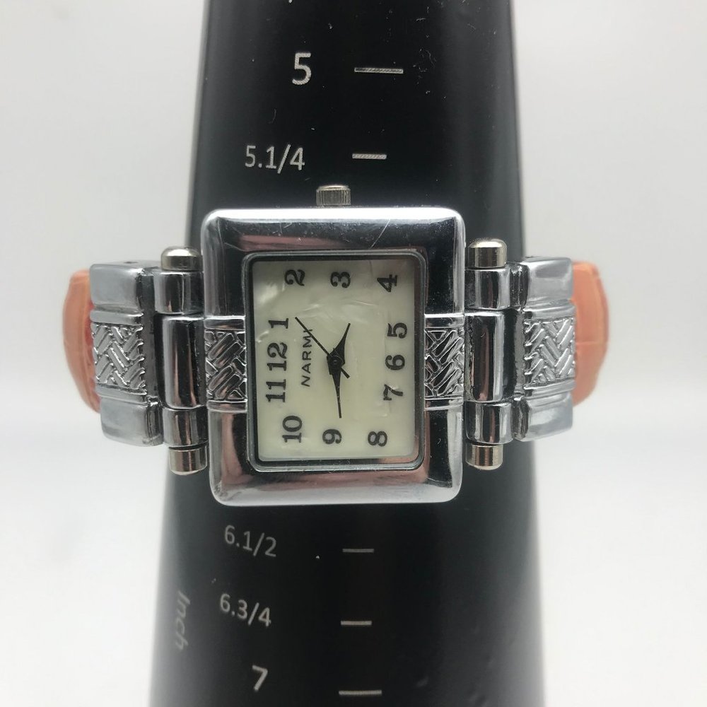 Narmi Women's Silver Tone Analog Quartz Cuff Watch F0406 New Battery - Picture 3 of 6